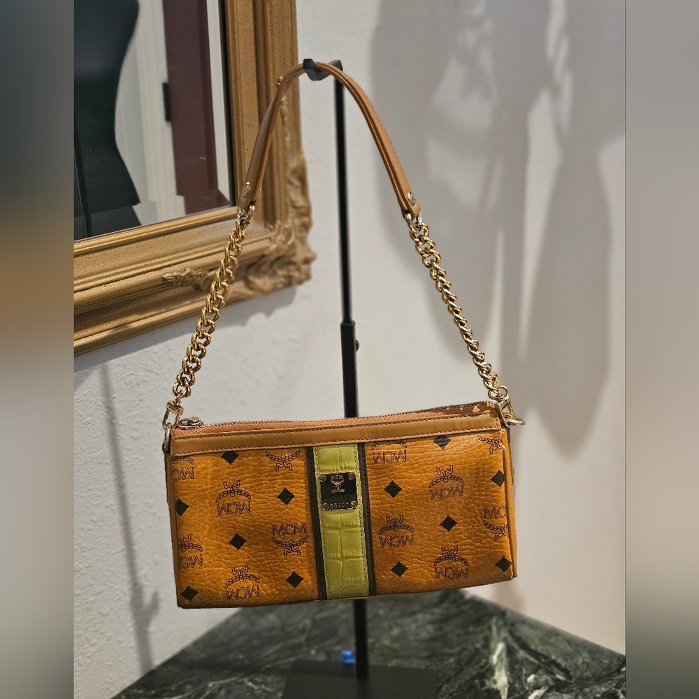 MCM Tan and Olive Shoulder Bag